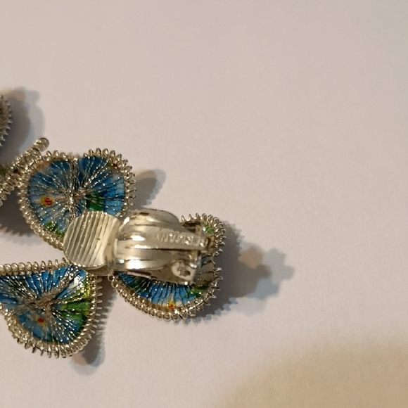 Elegant Blue and Silver Floral Brooch Clip Earrings Signed Germany Vintage - Picture 5 of 15